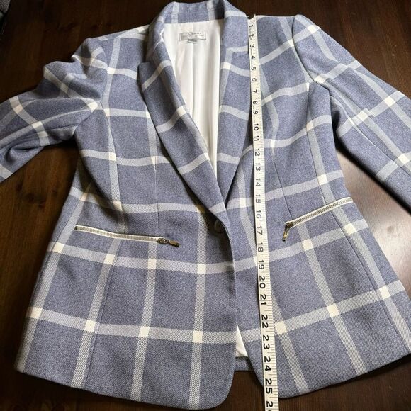 Tahari ASL Women's Petite Plaid Zip-Detail Blazer (6P, Blue/White) - Picture 8 of 9